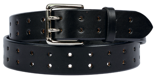 Double Prong, Bridle Leather, Stitched Belt w/ Roller Buckle