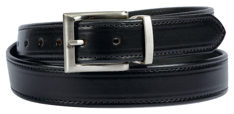 Stitched Dress Belt w/ Square Buckle - 1-3/8"