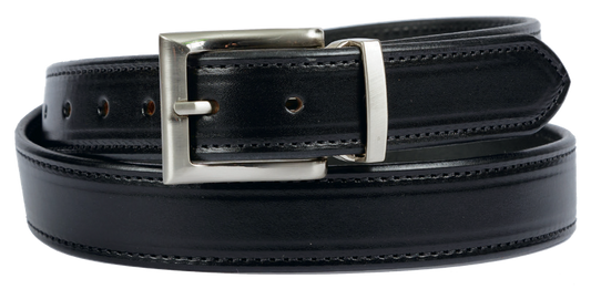 Stitched Dress Belt w/ Square Buckle - 1-3/8"