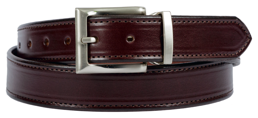 Stitched Dress Belt w/ Square Buckle - 1-3/8"