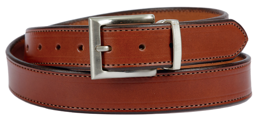 Stitched Dress Belt w/ Square Buckle - 1-3/8"