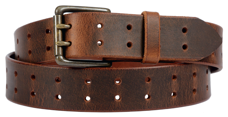 Double Prong, Bridle Leather, Stitched Belt w/ Roller Buckle