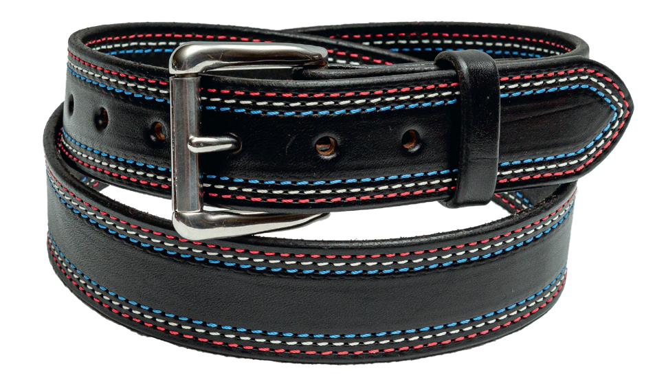 Red, White & Blue Triple-Stitched Belt w/ Roller Buckle