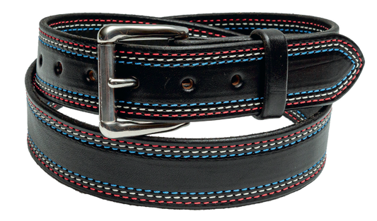 Red, White & Blue Triple-Stitched Belt w/ Roller Buckle